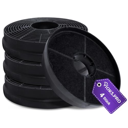 Vioks.pro Kohlefilter Dunstabzugshaube 105mmØ Set 4Stk Ersatz für Respekta Aktivkohlefilter MIZ 0058 MIZ0058 PKM CF130 Candy 49040890 35602288 49040117 352C66 - Filter Dunstabzugshaube Aktivkohle von Vioks.pro