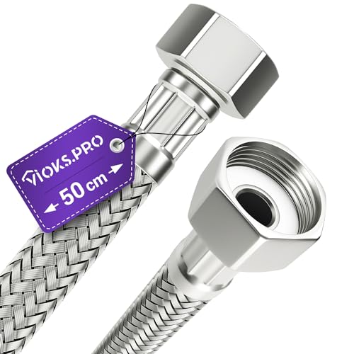 Vioks.pro Panzerschlauch 1/2 Zoll (19,3mm) 50сm Anschlussschlauch Armatur 1/2 Zoll Verlängerung mit Überwurf Beidseitig & Flexschläuche für Armaturen von Vioks.pro