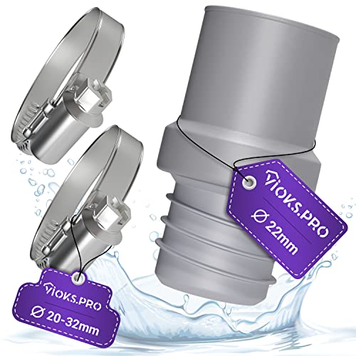 Vioks.pro Set 2x Schlauch Klemmschelle 20-32mmØ & Ablaufschlauch Endstück 22mmØ Waschmaschine Abfluss Adapter für Waschmaschine, Geschirrspüler von Vioks.pro