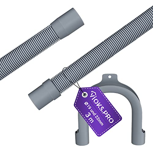 Viоks.pro Waschmaschine Ablaufschlauch Universal Flexibel 3m Ø22/19mm Gerade/Gerade mit Haltebogen - Schlauch Geschirrspüler, Ablaufschlauch Verlängerung & Waschmaschine Zubehör von Vioks.pro