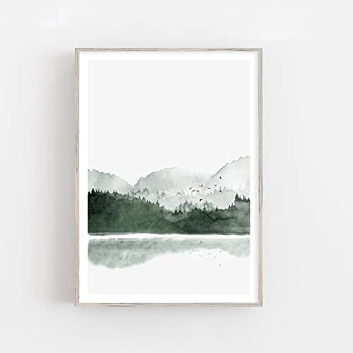 Viola and Dominic Aquarell Bergsee Kunstdruck nebliger Wald und See Poster DIN A4 (21 x 29,7 cm) von Viola and Dominic