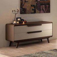 Schubladen Sideboard in Braun Beige Kunstleder Retro modern von Violata Furniture