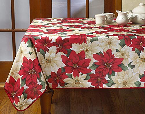 Violet Linen Tischdecke, Weihnachtsstern, Blumenmuster, 152,4 x 120 cm, Beige von Violet Linen