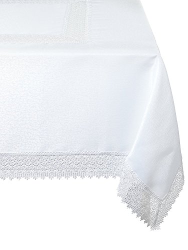 Violet Linen Treasure Lace Tischdecke, rechteckig, 178 x 223 cm, Weiß von Violet Linen
