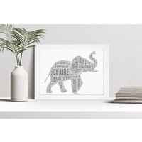 Personalisierter Elefant Wort Kunstdruck, Tierliebhaber Geschenk, Benutzerdefinierte Wandkunst Gerahmtes Bild, Geschenk Für Ihn, Sie, Männer von VioletGraceUK