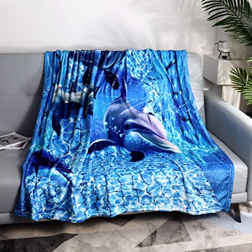 Violetpos Dick Decke Weich Wärme Gemütlich Flanell-Fleece Sofadecke Deckeldecke 3D Bilder Cute Delfine Wellen Tiere 150 x 200 cm von Violetpos