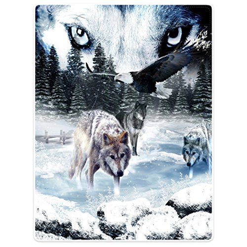 Dick Decke Weich Wärme Gemütlich Flanell-Fleece Sofadecke Deckeldecke Wolfsaugen Wölfe Adler Pinien Schnee 150 x 200 cm von Violetpos