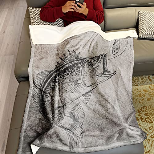 Violetpos 150 x 200 cm Flanell Decke Weich Fleecedecke Kuscheldecken SanftBettüberwurf Angeln Fisch Retro von Violetpos