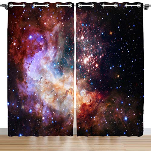 Violetpos 160 x 110 cm 2er Set Verdunkelungs Vorhang Mit Ösen Gardinen Schlafzimmer Ösenvorhang Verdunklungsgardinen Schöner Weltraum Galaxie Nebel Sterne von Violetpos