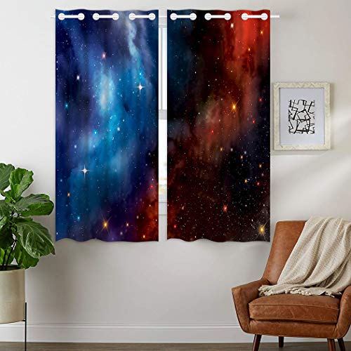 Violetpos 160 x 110 cm Sternenhimmel Cosmic Galaxy Nebula Blue Gardinen Blickdichter 2er Set Vorhang Verdunkelung mit Ösen für Schlafzimmer Wohnzimmer von Violetpos