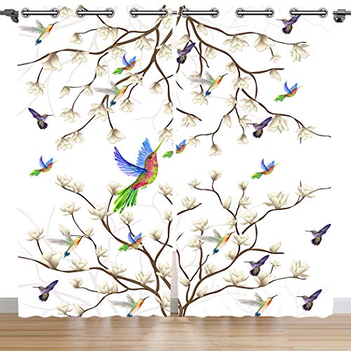 Violetpos 245 x 140 cm 2er Set Verdunkelungs Vorhang Mit Ösen Gardinen Schlafzimmer Ösenvorhang Verdunklungsgardinen Magnolie Bunt Kolibri Baum von Violetpos