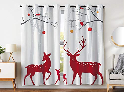 Violetpos 245 x 140 cm Weihnachten Roter Elch Sikahirsch Schnee Rot Gardinen Blickdichter 2er Set Vorhang Verdunkelung mit Ösen für Schlafzimmer Wohnzimmer von Violetpos