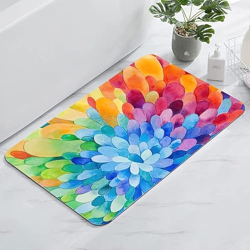 Violetpos 40 x 60 cm Super Absorbierende Bodenmatte,Schmutzabweisend Bodenmatte Für Bad,Duschmatte rutschfest,rutschfeste Mikrofaser Badematten Regenbogen Blume von Violetpos