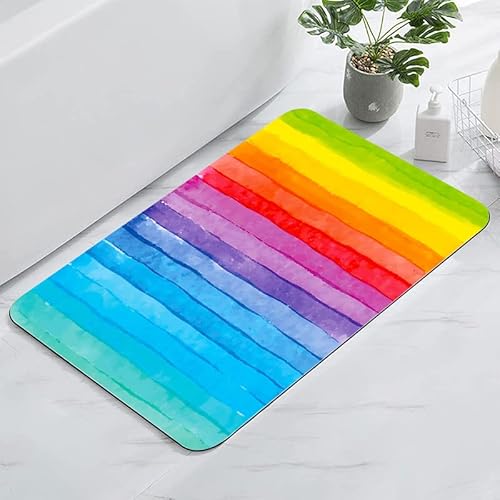 Violetpos 40 x 60 cm Super Absorbierende Bodenmatte,Schmutzabweisend Bodenmatte Für Bad,Duschmatte rutschfest,rutschfeste Mikrofaser Badematten Regenbogen Strand von Violetpos