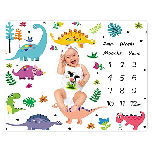 Violetpos Baby Monats Decke für Jungen und Mädchen Unisex | Baby Meilenstein Decke FotodeckeDinosaurier Cartoon Tier 100 x 125 cm von Violetpos