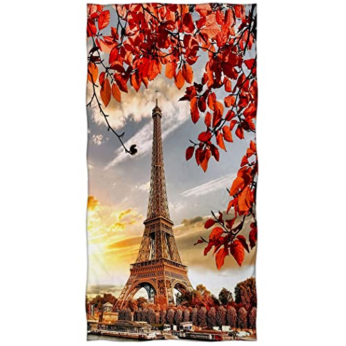 Violetpos Badetuch Eiffelturm Rote Blätter Himmel 70 cm x 140 cm Strandtuch von Violetpos