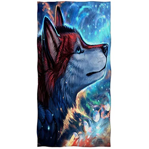 Violetpos Badetuch Schöner Traum Wolf Bunte Blasen 70 cm x 140 cm Strandtuch von Violetpos