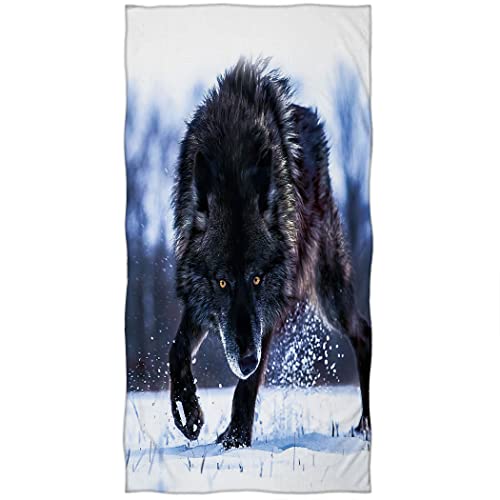 Violetpos Badetuch Schwarzer Wolf Starker Schnee 70 cm x 140 cm Strandtuch von Violetpos