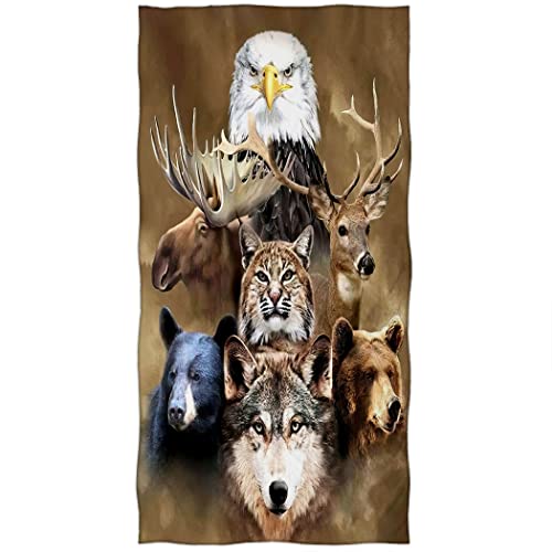 Violetpos Badetuch Tiersammlung Wolf Adler Braunbär Hirsch 70 cm x 140 cm Strandtuch von Violetpos