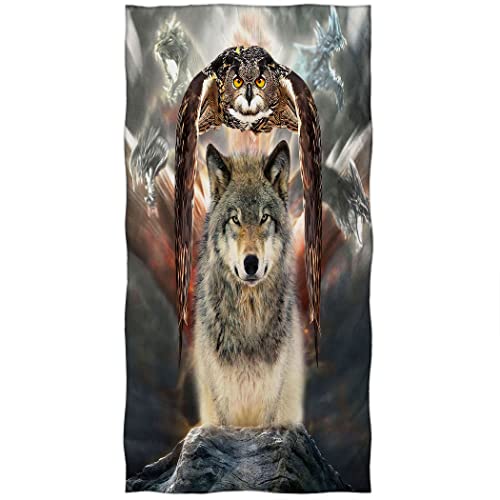 Violetpos Badetuch Wolf Eule Drache 70 cm x 140 cm Strandtuch von Violetpos