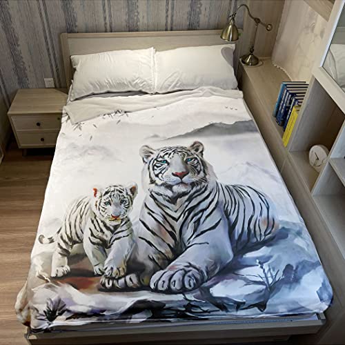 Violetpos Decke 125 x 150 cm Flanell Weich Fleecedecke Kuscheldecken SanftBettüberwurf 2 Weiße Tiger Tuschemalerei von Violetpos