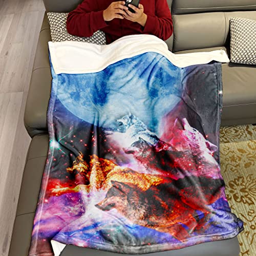 Dick Decke Weich Wärme Gemütlich Flanell-Fleece Sofadecke Deckeldecke Mond-Galaxie-Galaxie-Wölfe 150 x 200 cm von Violetpos