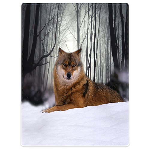 Violetpos Dick Decke Weich Wärme Gemütlich Flanell-Fleece Sofadecke Deckeldecke Wald Mit Schnee Bedeckt Wolf Hund Tarnung Tier 150 x 200 cm von Violetpos