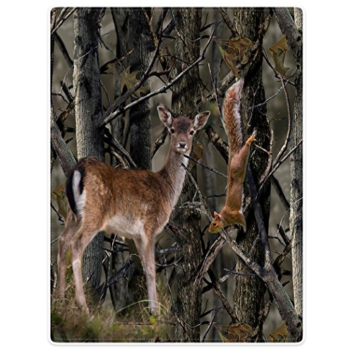 Violetpos Dick Decke Weich Wärme Gemütlich Flanell-Fleece Sofadecke Deckeldecke Wald Zweige Tarnung Niedlich Hirsch Eichhörnchen 150 x 200 cm von Violetpos