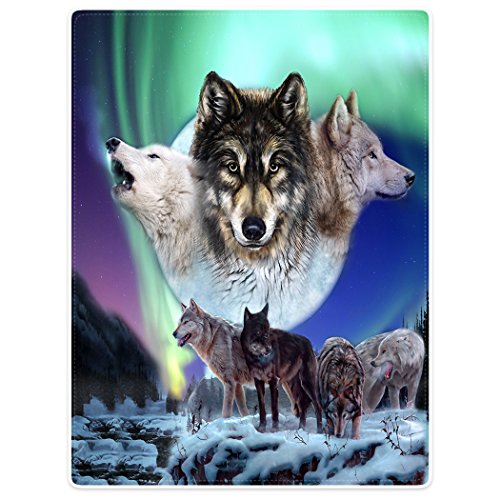 Violetpos Dick Decke Weich Wärme Gemütlich Flanell-Fleece Sofadecke Deckeldecke Wölfe Aurora Schneewald 125 x 200 cm von Violetpos