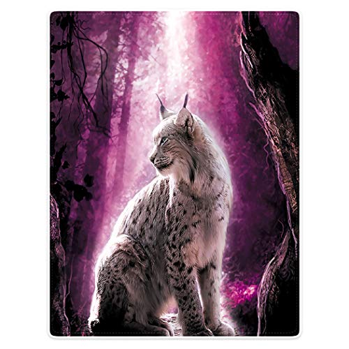 Violetpos Dick Decke Weich Wärme Gemütlich Fleece Sofadecke Mondschein Durch Den Wald Luchs Katze Lila 150 x 200 cm von Violetpos