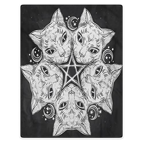 Violetpos Dick Decke Weich Wärme Gemütlich Fleece Sofadecke Schwarzer Anime Katzenkopf Mandala Mond Pentagramm 150 x 200 cm von Violetpos