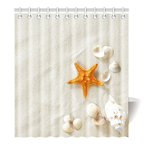 Violetpos Duschvorhang Orange Seestern Beige Strand Hochwertige Qualität Badezimmer 120 x 180 cm von Violetpos