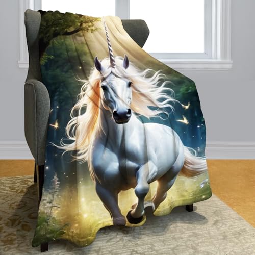 Violetpos Einhorn Decke 125 x 200 cm Flauschig Kuscheldecke Weich Fleecedecke Gemütliche Wohndecke Warm Sofadecke Tier Thema von Violetpos