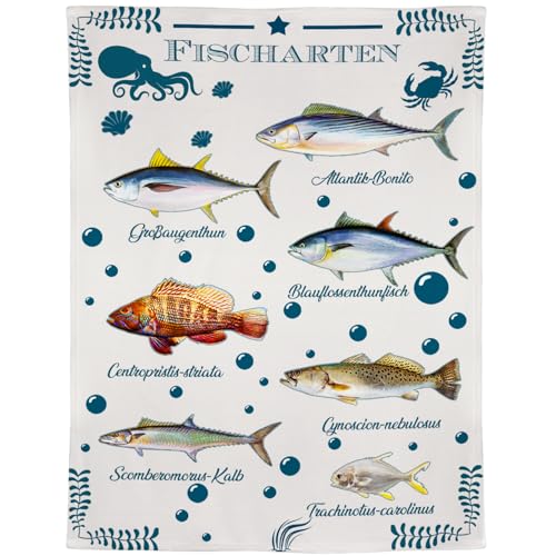 Violetpos Fisch Decke 150x200 cm Flauschig Meerestier Kuscheldecke Weich Wissenschaftliche Popularisierung von Fischarten Fleecedecke Gemütliche Wohndecke Warm Sofadecke Tierthema von Violetpos