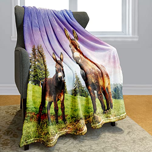 Violetpos Flanell Weich Fleecedecke Kuscheldecken SanftBettüberwurf Decke 2 Esel Hanglage Wald 150x200 cm von Violetpos