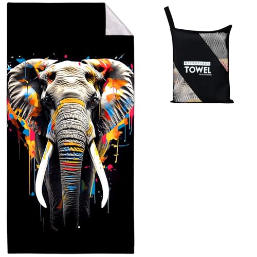 Violetpos Grau Elefant Strandtuch 90x180 cm Schnell Trocknende Bunt Tier Badetuch Sandfrei Handtuch Strandhandtuch Strandtücher Groß Badehandtuch Tragbares Handtücher Leichtes und Dünnes Tierthema von Violetpos