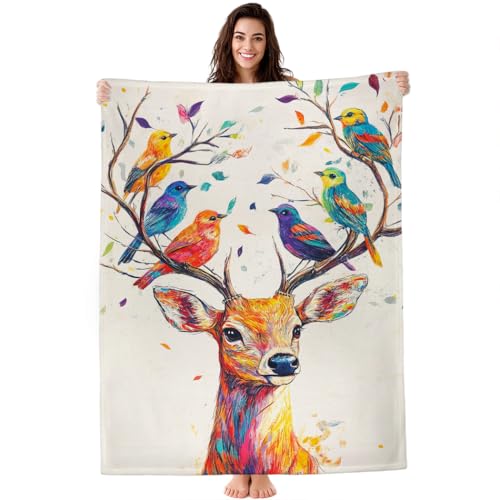 Violetpos Hirsch und Vögeln kuscheldecke flauschig Buntes Naturmotiv Decke Fleecedecke 150x200 cm Wohndecke Wohnzimmerdecke,Weiche Warm und Gemütlich für Sofa Couch Violetpos Hirsch und Vögeln kuscheldecke flauschig Buntes Naturmotiv Decke Fleecedecke 150x200 cm Wohndecke Wohnzimmerdecke,Weiche Warm und Gemütlich für Sofa Couch von Violetpos