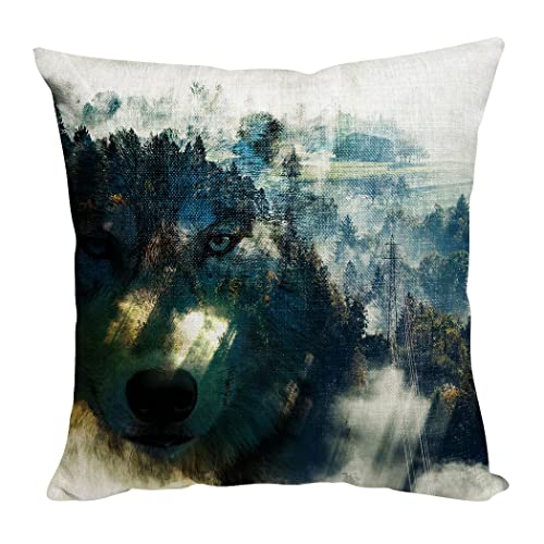 Violetpos Kissenbezug Dekokissen 40x40 cm Kissenhülle Deko Wohnzimmer Kissenbezüge Kissen Bezug Pillow Cover Sofakissen Kopfkissenbezug Kissenhüllen Wolf Schatten Wald von Violetpos