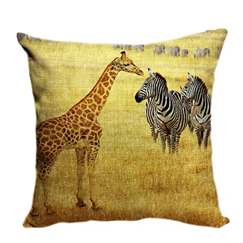 Violetpos Kissenhülle Deko Sofa Zierkissenbezug Auto Zierkissenbezüge Kissenbezüge Kopfkissen Kissen Afrikanische Tierwelt Giraffe Zebra Prärie 45 x 45 cm von Violetpos