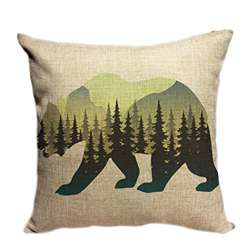 Violetpos Kissenhülle Deko Sofa Zierkissenbezug Auto Zierkissenbezüge Kissenbezüge Kopfkissen Kissen Interessant Bären Silhouette Wald Berge 50 x 50 cm von Violetpos