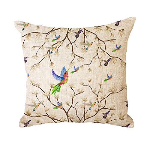 Violetpos Kissenhülle Deko Sofa Zierkissenbezug Auto Zierkissenbezüge Kissenbezüge Kopfkissen Kissen Kolibri Magnolie Blume Blumenzweig Hummingbird Vögel 80 x 80 cm von Violetpos