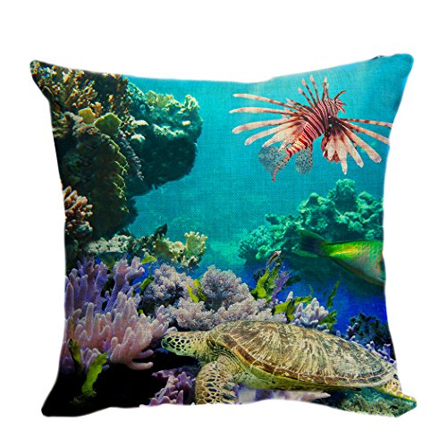 Violetpos Kissenhülle Deko Sofa Zierkissenbezug Auto Zierkissenbezüge Kissenbezüge Kopfkissen Kissen Schöne Unterwasserwelt Schildkröten Koralle Fische 40 x 40 cm von Violetpos