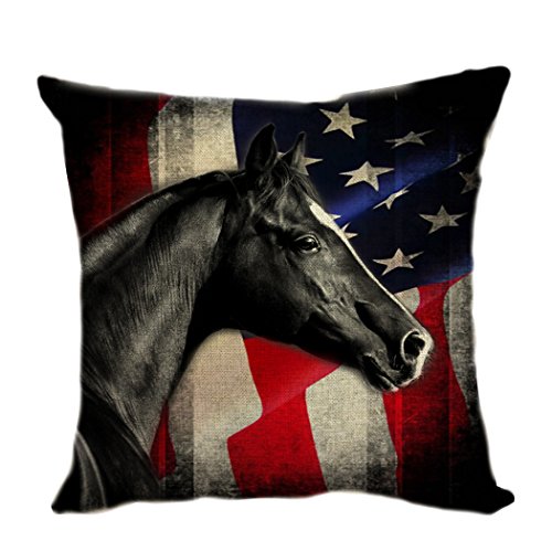 Violetpos Kissenhülle Deko Sofa Zierkissenbezug Auto Zierkissenbezüge Kissenbezüge Kopfkissen Kissen Schwarze Pferd Retro - US - Flagge 40 x 40 cm von Violetpos