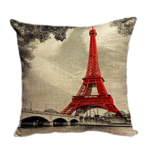 Violetpos Kissenhülle Deko Sofa Zierkissenbezug Auto Zierkissenbezüge Kissenbezüge Kopfkissen Kissen Wahrzeichen Der Stadt Rot Paris Eiffelturm 50 x 50 cm von Violetpos