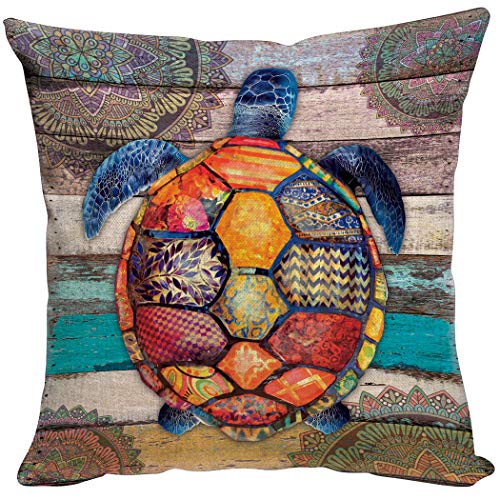 Violetpos Kissenhülle Sofa Zierkissenbezug Auto Zierkissenbezüge Kissenbezüge Kissen Bunte Schildkröte Mandala Holzmaserung 40 x 40 cm von Violetpos