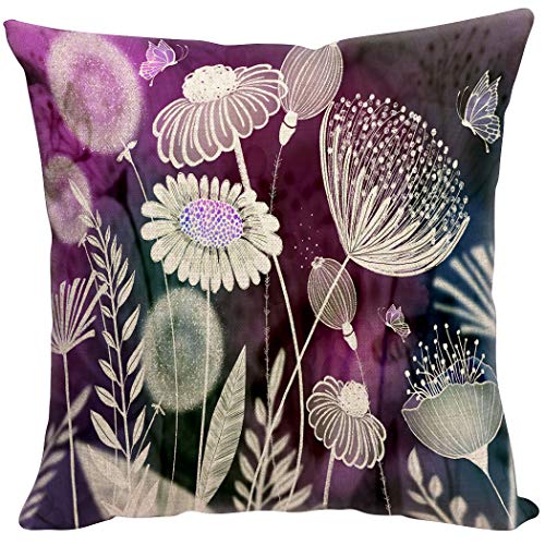 Violetpos Kissenhülle Sofa Zierkissenbezug Auto Zierkissenbezüge Kissenbezüge Kissen Löwenzahn Schmetterling Gänseblümchen Blume Lila 50 x 50 cm von Violetpos