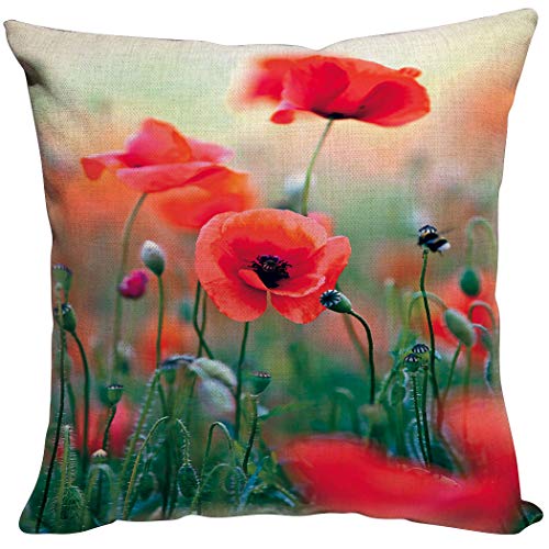 Violetpos Kissenhülle Sofa Zierkissenbezug Auto Zierkissenbezüge Kissenbezüge Kissen Psychedelische Rote Mohnblumen Blumen Schönheit 50 x 50 cm von Violetpos