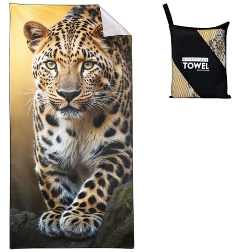 Violetpos Leopard in der Jagd Strandtuch 90x180 cm Schnell Trocknende Badetuch Sandfrei Handtuch Strandhandtuch Strandtücher Groß Badehandtuch Tragbares Handtücher Leichtes und Dünnes von Violetpos