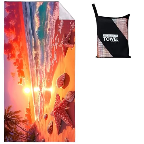 Violetpos Ozean Strandtuch 90x180 cm Schnell Trocknende Badetuch Sandfrei Handtuch Strandhandtuch Strandtücher Groß Badehandtuch Tragbares Handtücher Leichtes und Dünnes Seestern Shell Sonnenuntergang von Violetpos