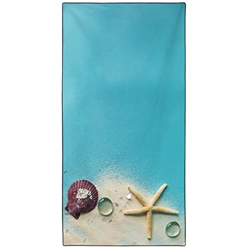 Violetpos Schnell Trocknende und Leichte Strand Handtücher Strandtuch groß 90x180 cm Schnelltrocknendes Mikrofaser Bedrucktes mit Blauer Ozean Muschel Seesterne Strand von Violetpos